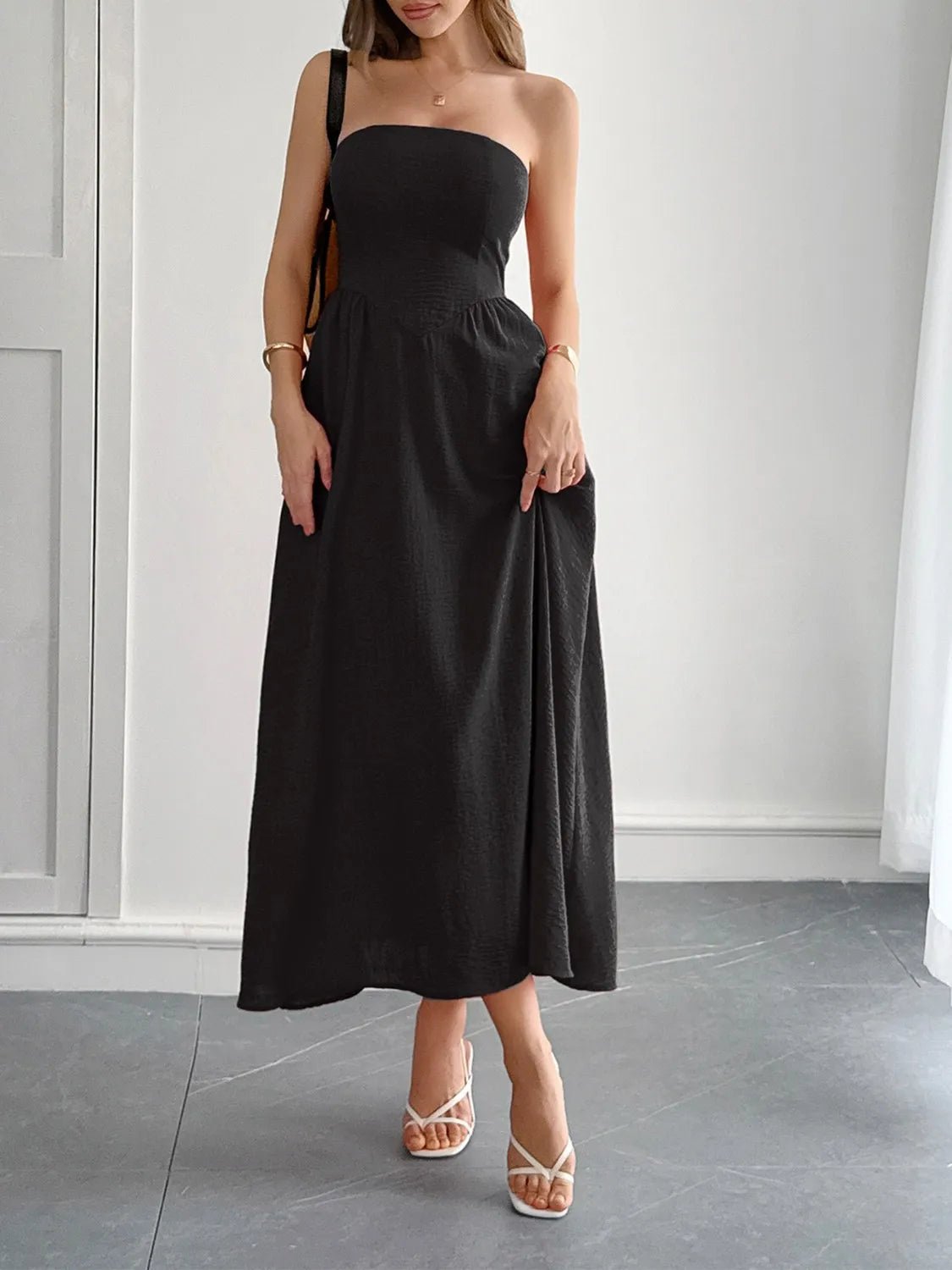 Strapless A-Line Midi Dress with Pockets - adritiX
