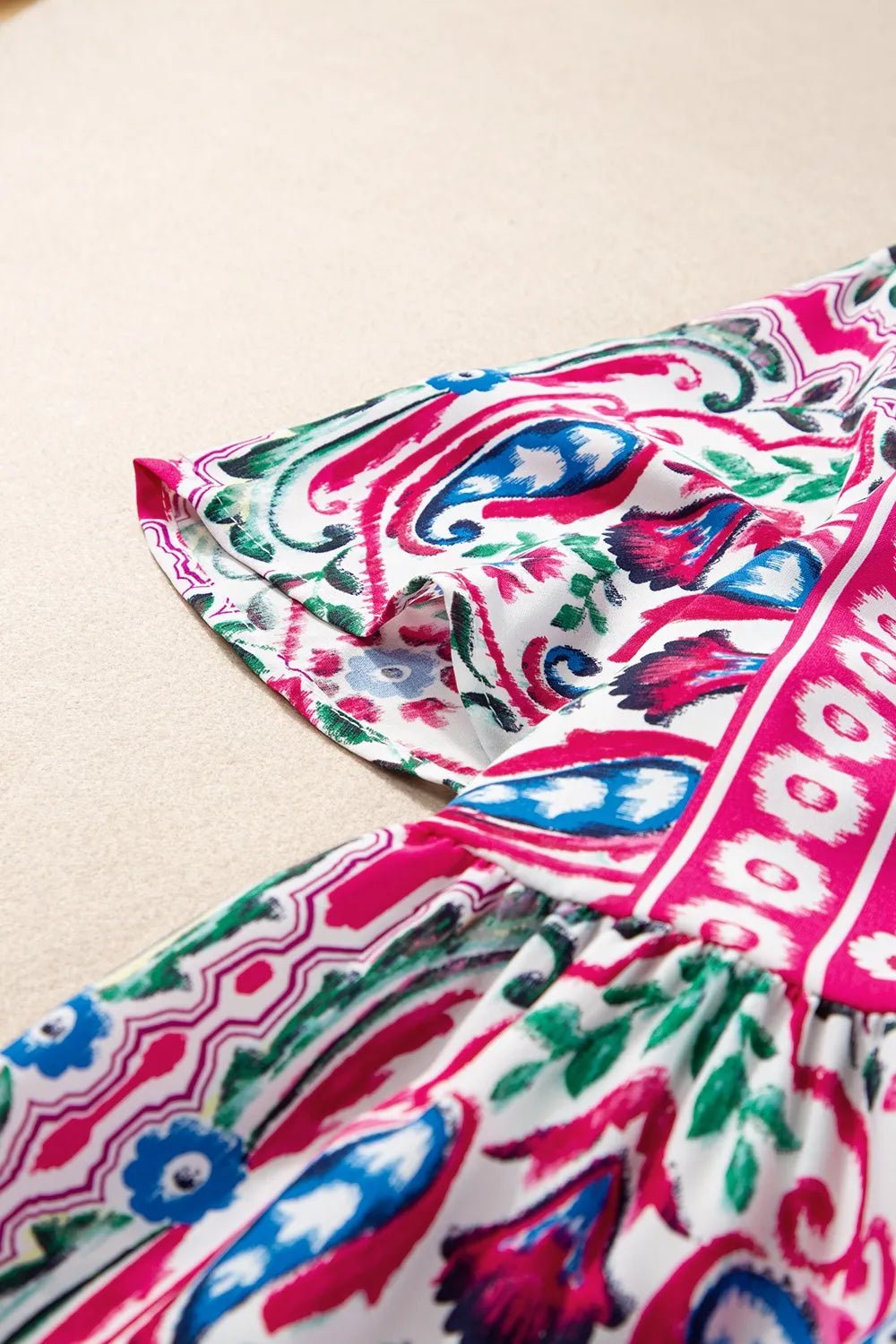 Printed Tie Neck Short Sleeve Dress - adritiX
