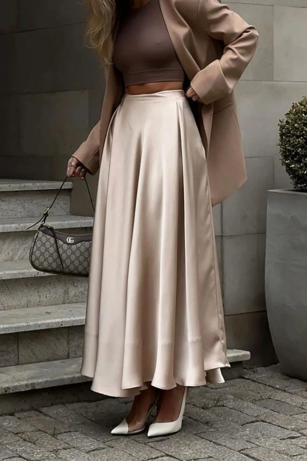 Back Elastic Waist Satin Minx Skirt - adritiX