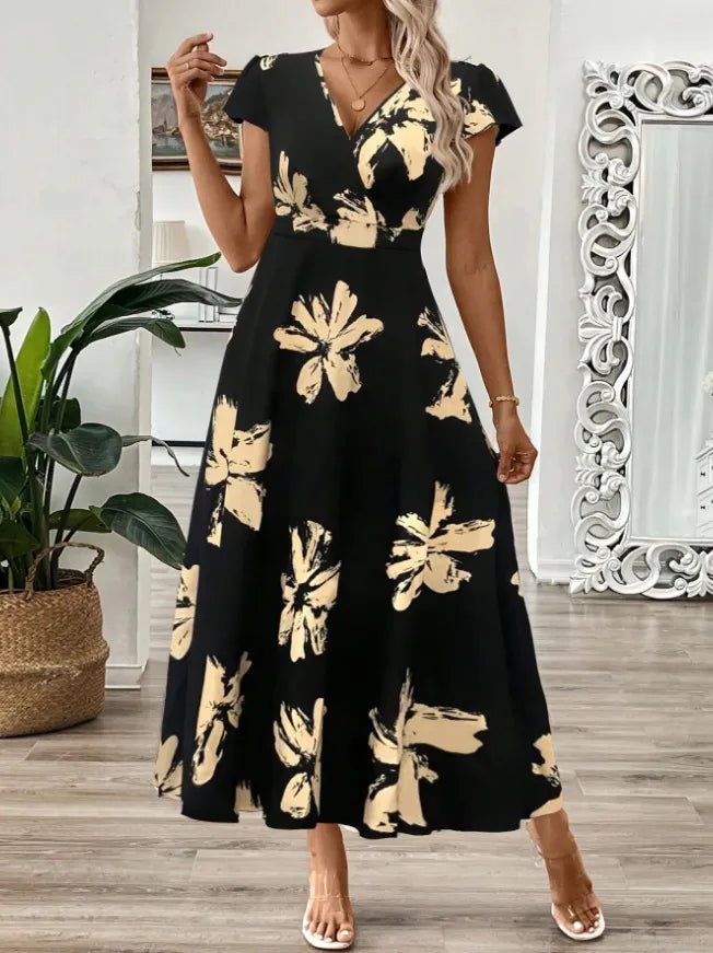 Printed Surplice Wrap Midi Dress - adritiX