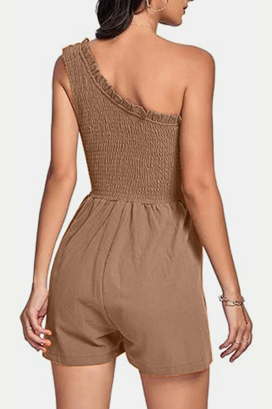 Elegant Smocked Single Shoulder Romper - adritiX