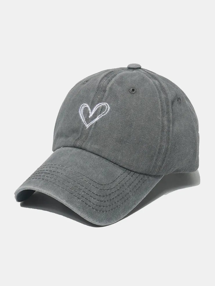 Embroidered Heart Washed Cotton Baseball Cap - adritiX