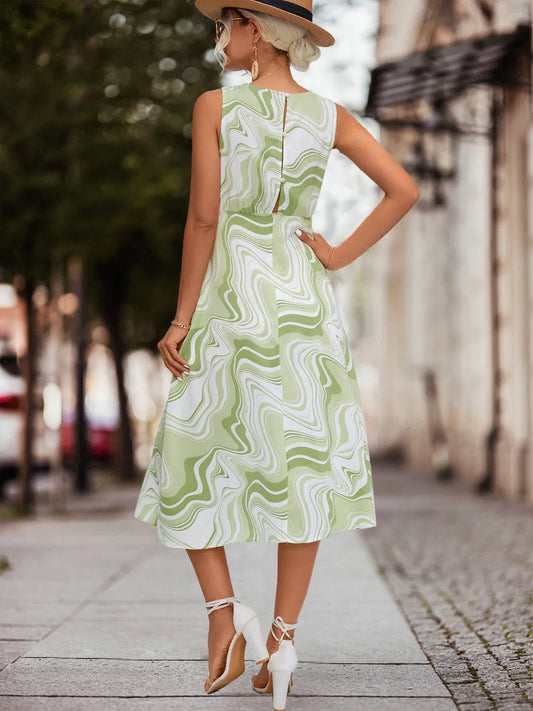Printed Sleeveless Midi Dress - adritiX