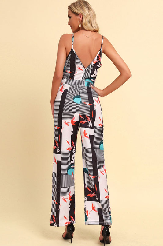 Elegant Printed Spaghetti Strap Tied Jumpsuit - adritiX