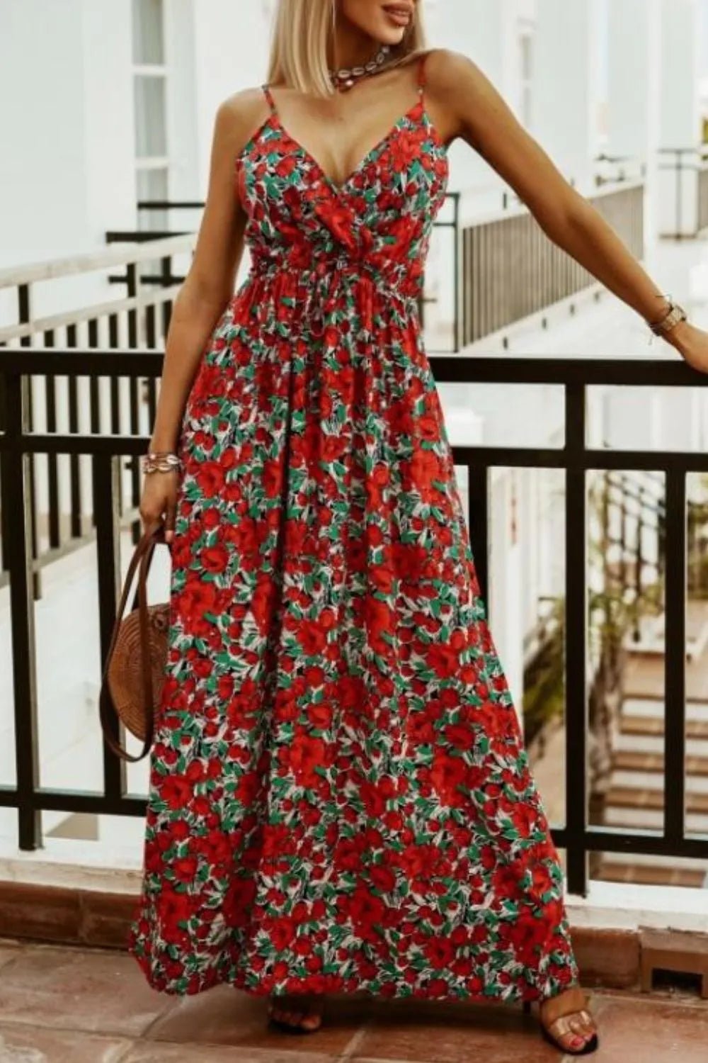 Printed Spaghetti Strap Maxi Dress - adritiX