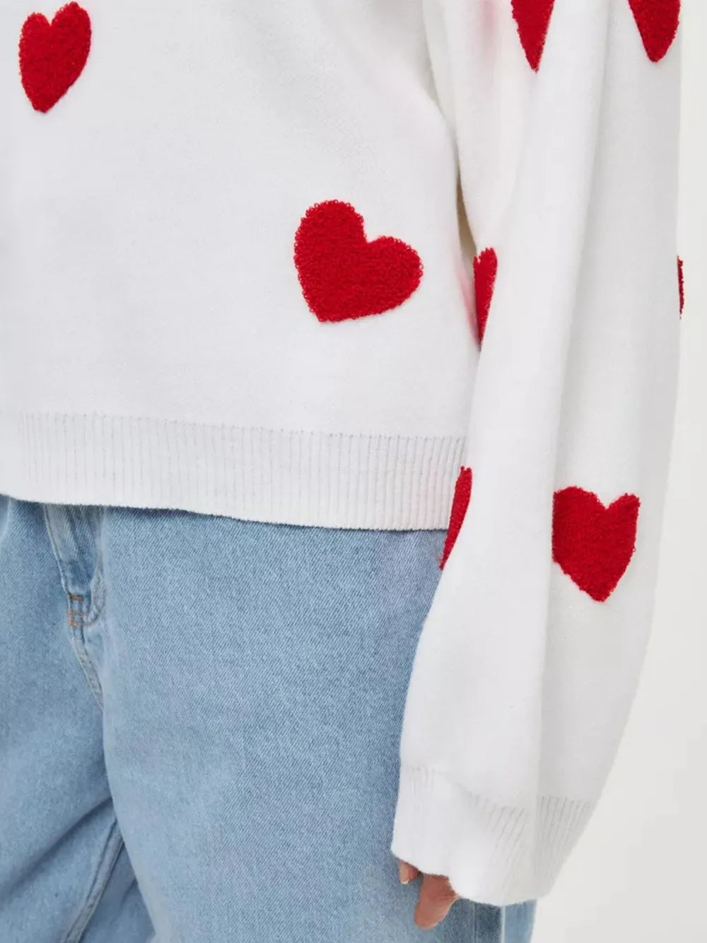Heart Round Neck Dropped Shoulder Sweater - adritiX