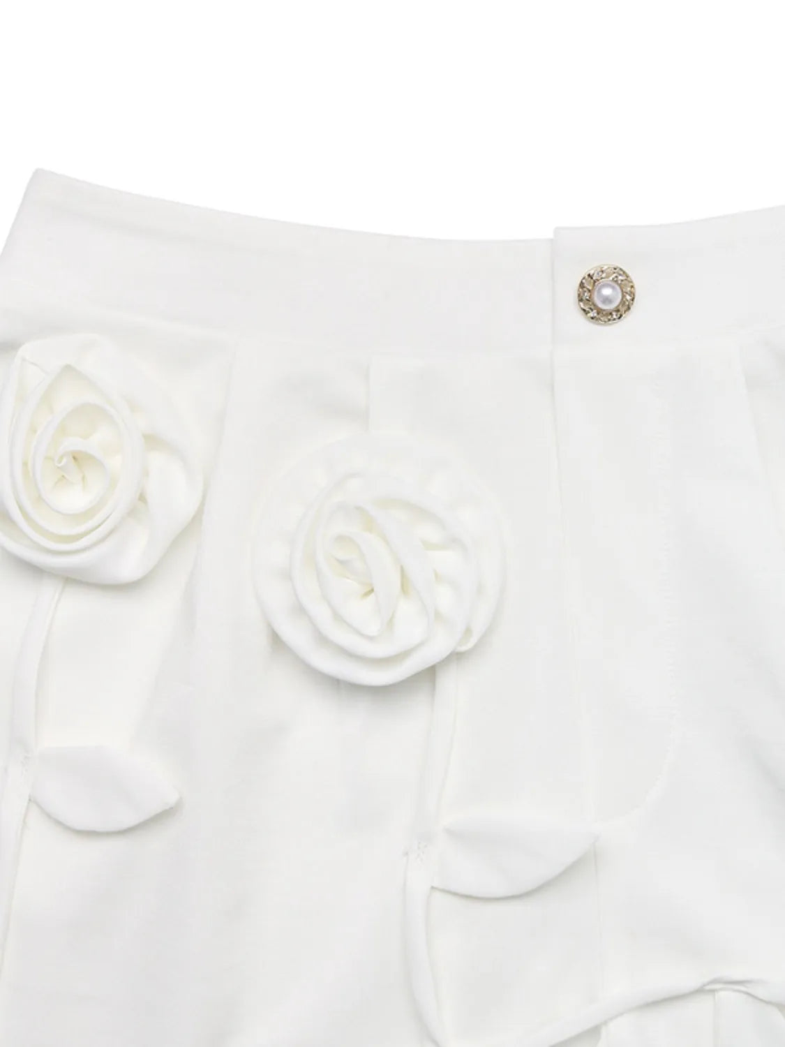 3D Flower Applique High-Waisted Shorts - adritiX