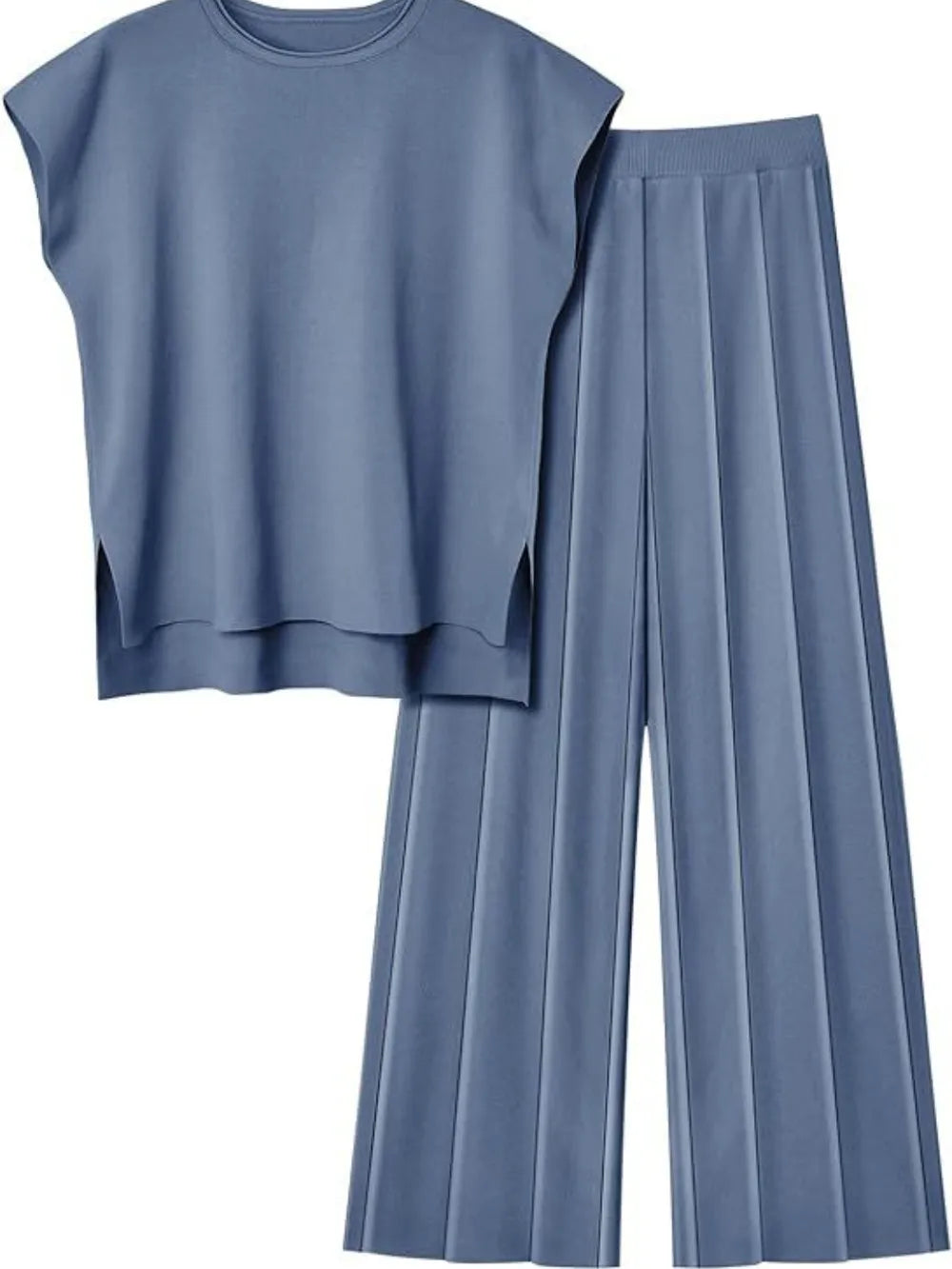Round Neck Cap Sleeve Top and Pants Knit Set - adritiX