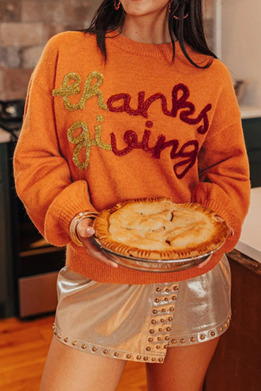 THANKSGIVING Round Neck Dropped Shoulder Sweater - adritiX