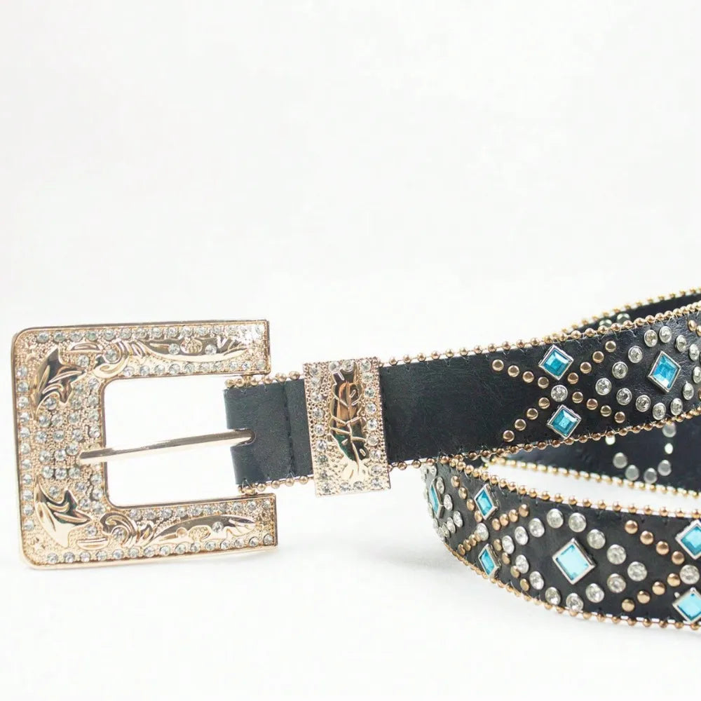 Rhinestone PU Leather Belt - adritiX