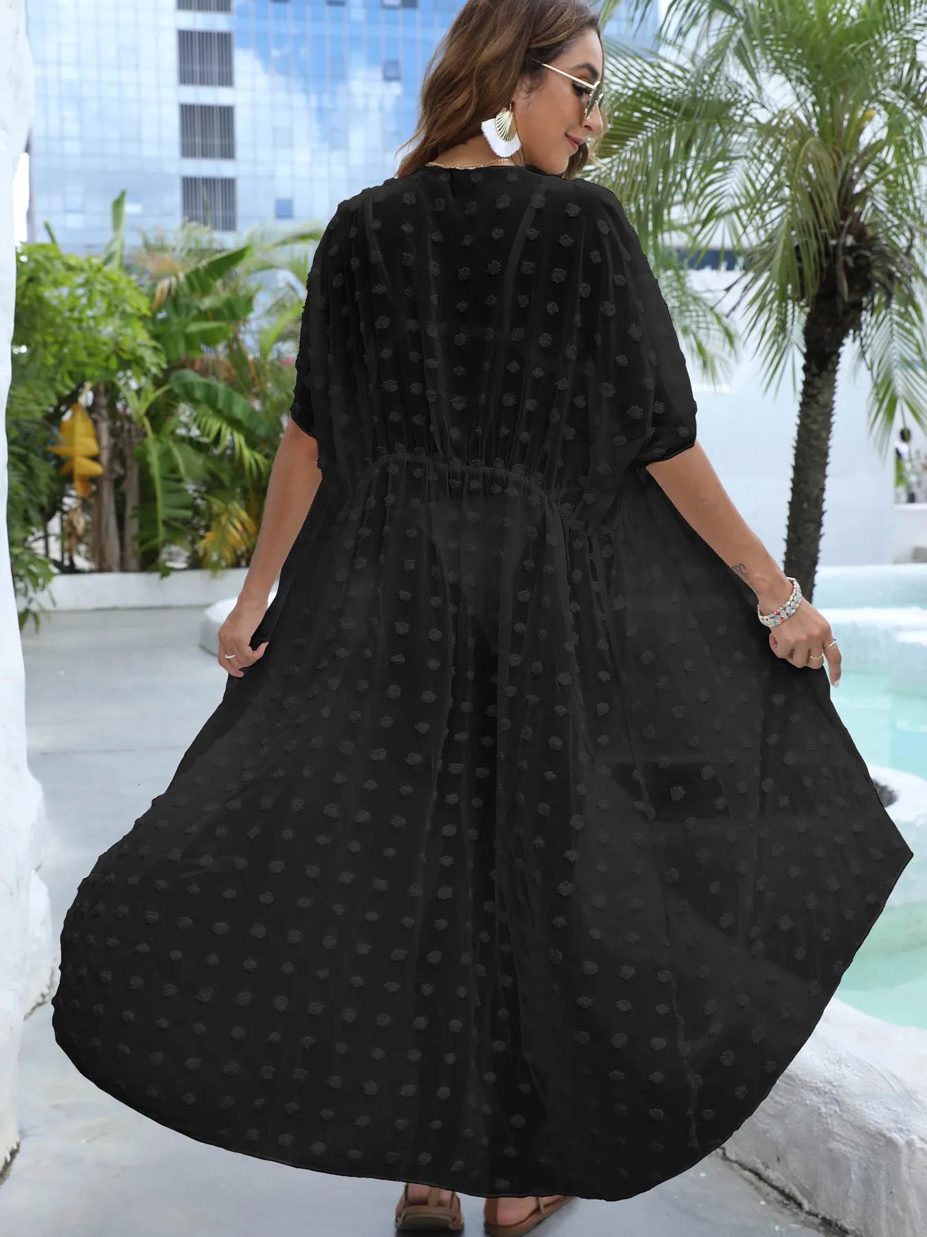 Swiss Dot Sheer Beach Cover Up Maxi Dress - adritiX