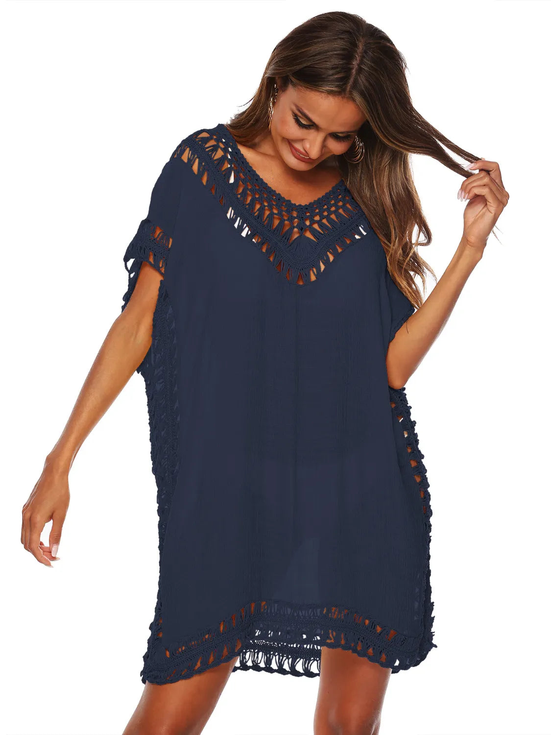 Bohemian Crochet Trim Beach Cover Up Dress - adritiX