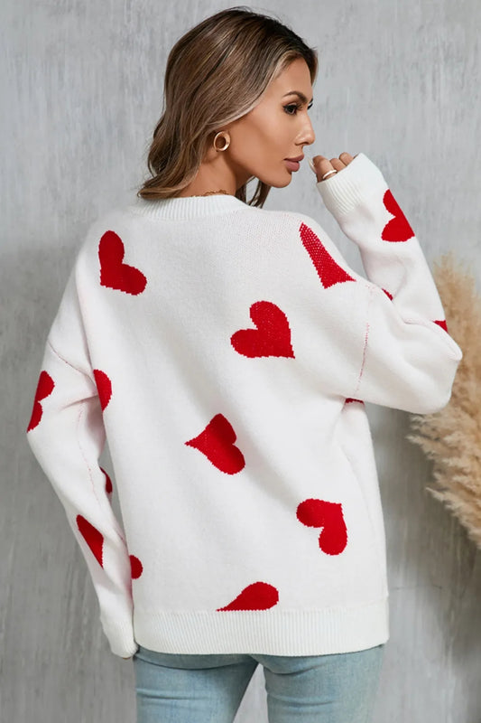 Angel Wings Heart Round Neck Dropped Shoulder Sweater - adritiX
