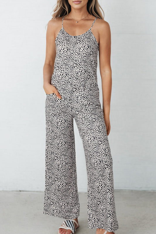 Elegant Printed Spaghetti Strap Jumpsuit with Pockets - adritiX