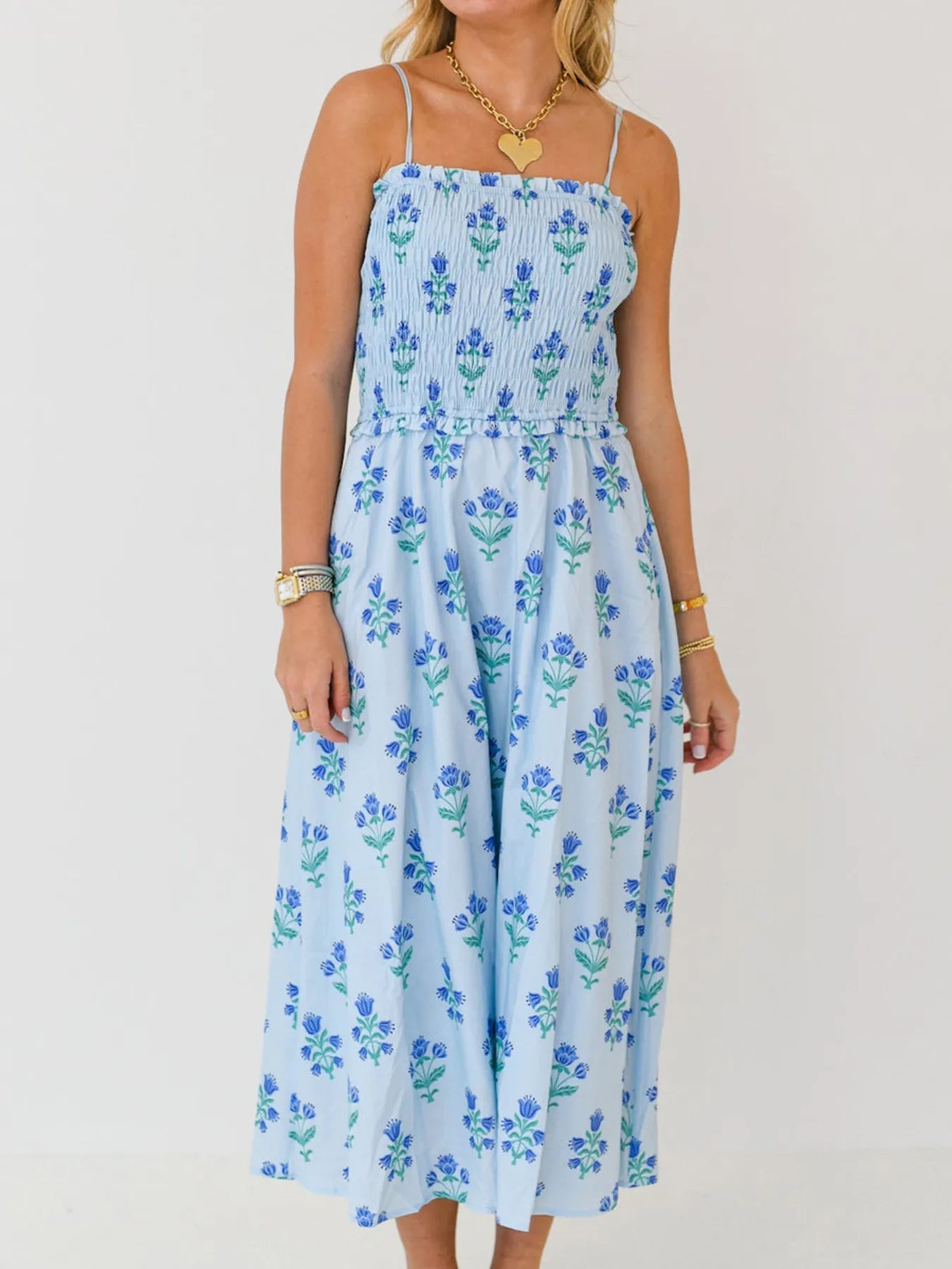 Floral Smocked Midi Cami Dress - adritiX