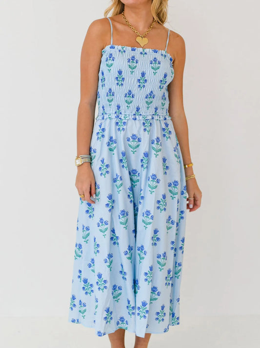 Floral Smocked Midi Cami Dress - adritiX