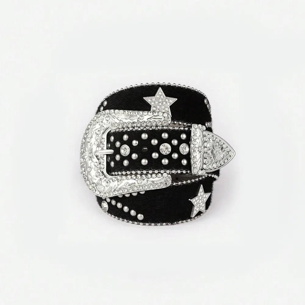 PU Leather Inlaid Rhinestone Belt - adritiX