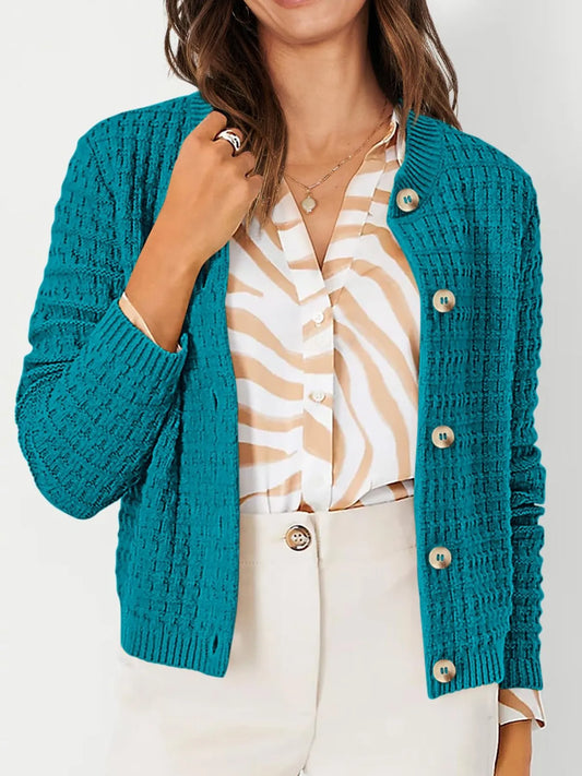 Elegant Textured Knit Button-Front Cardigan - adritiX