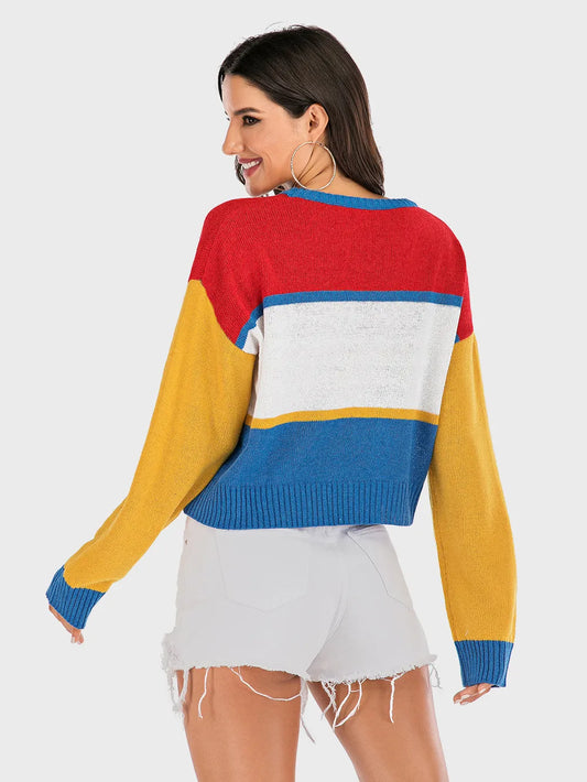 Perfee OKAY Contrast Dropped Shoulder Long Sleeve Sweater - adritiX