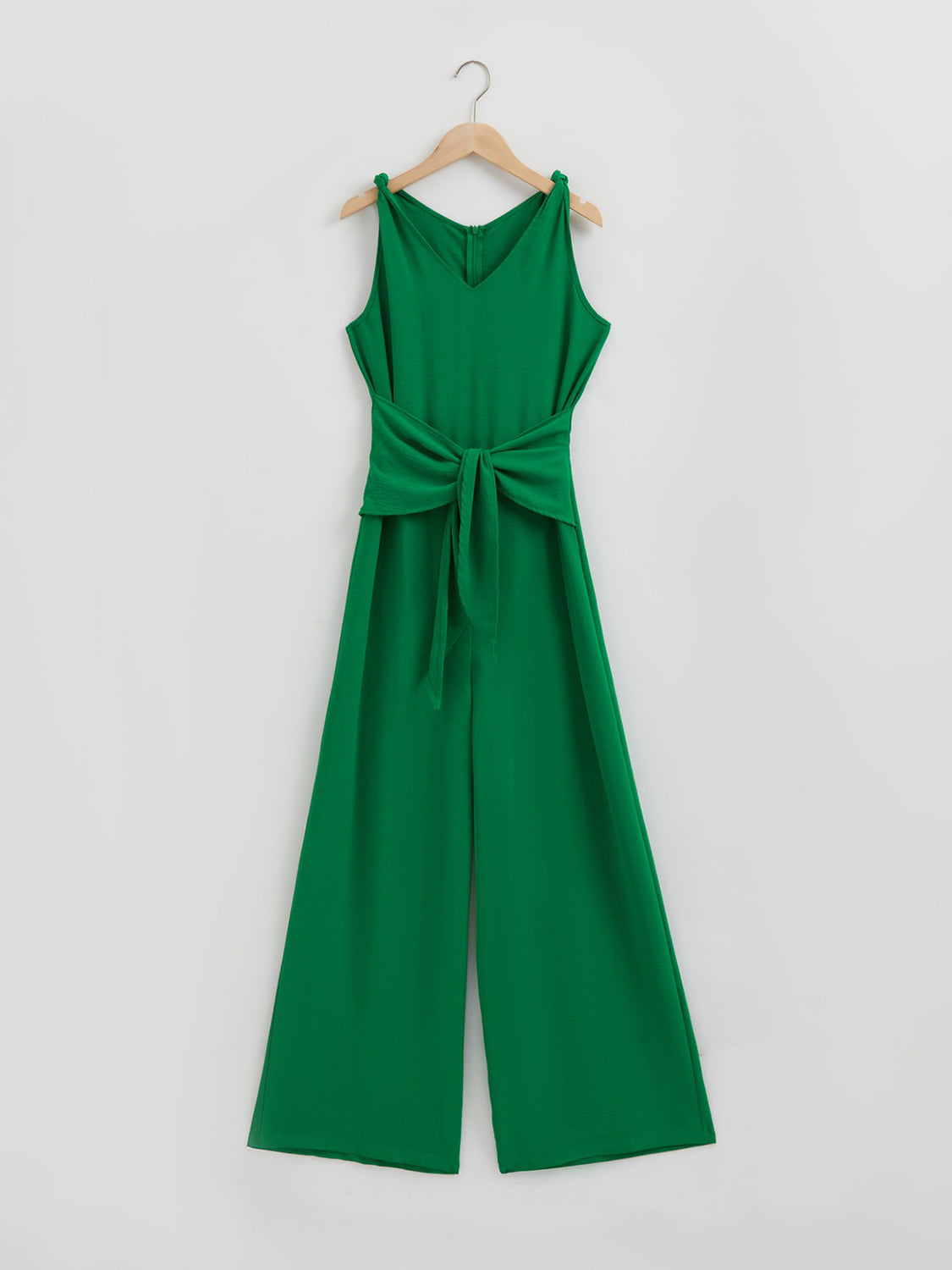 Elegant Honey Knot Detail Tie Front Sleeveless Jumpsuit - adritiX