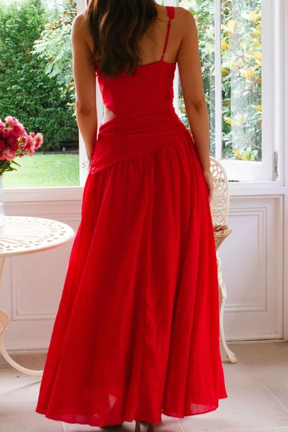 Cutout Back V-Neck Dress - adritiX