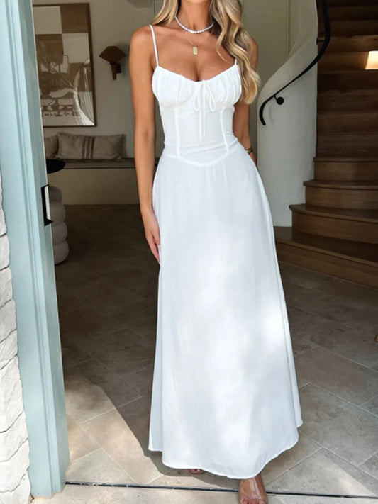 Elegant Lace-Up Solid Cami Dress - adritiX