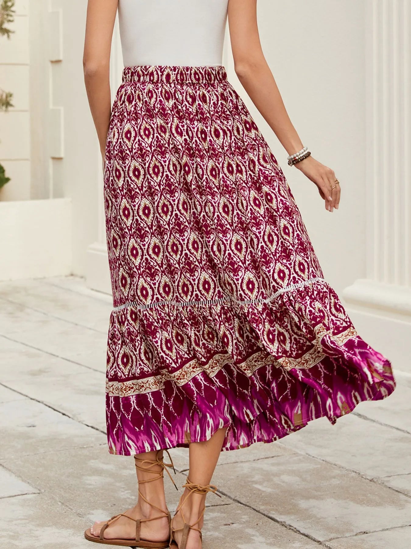 Bohemian Printed Ruched Maxi Skirt - adritiX