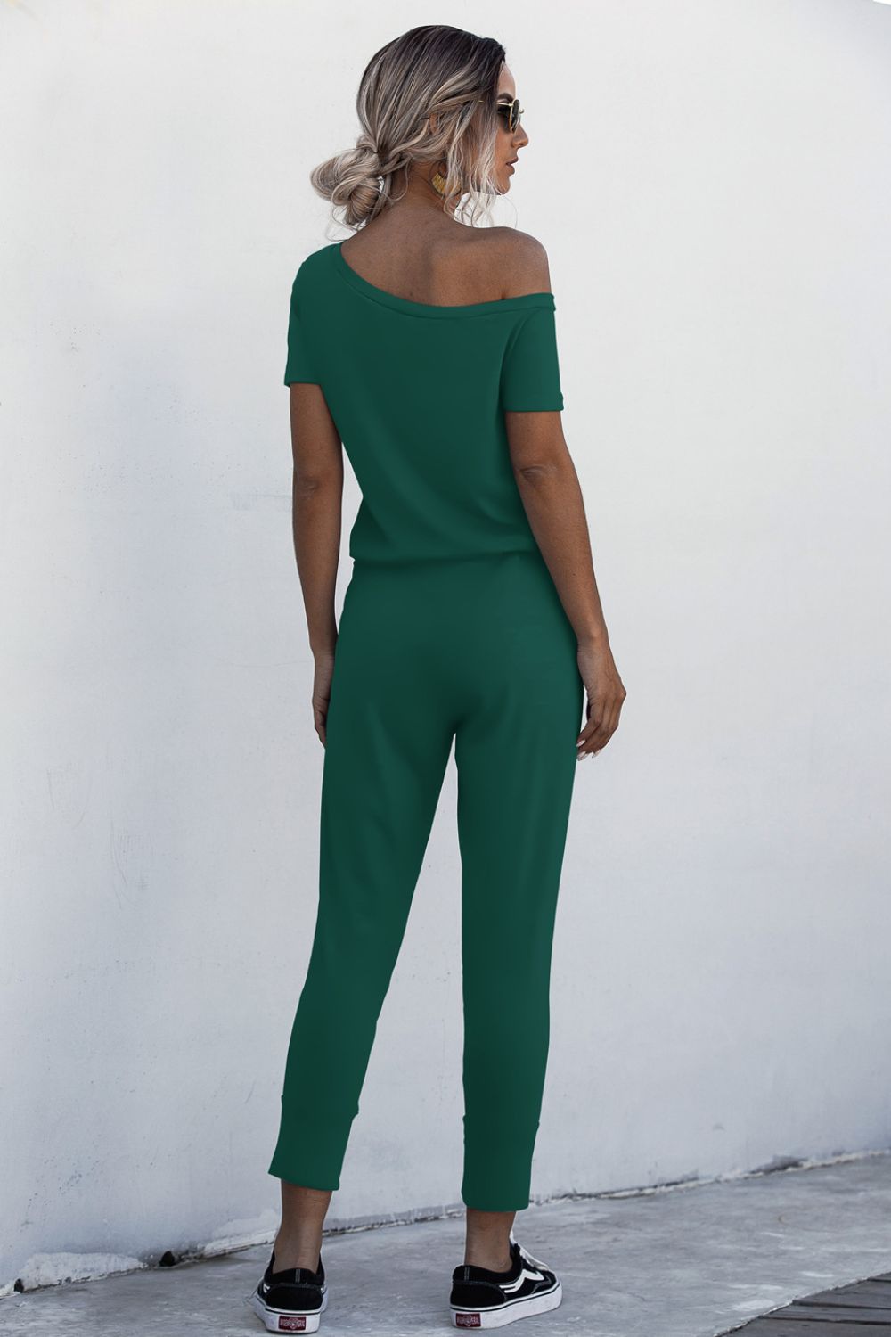 Elegant Asymmetrical Neck Tied Jumpsuit with Pockets - adritiX