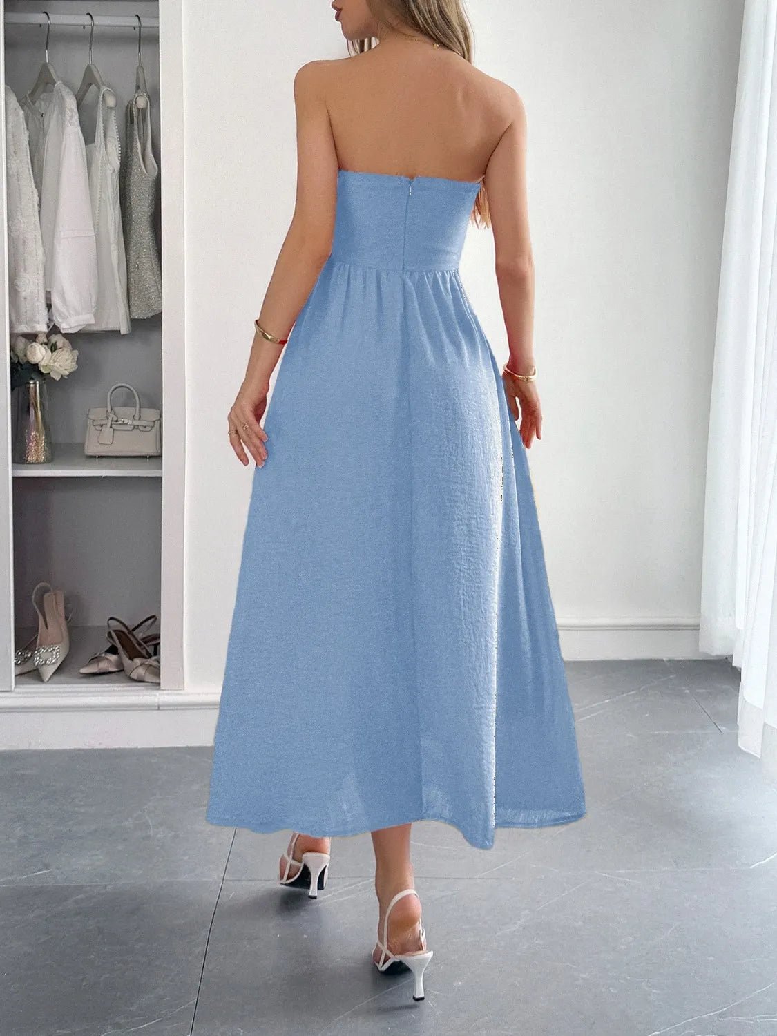 Strapless A-Line Midi Dress with Pockets - adritiX
