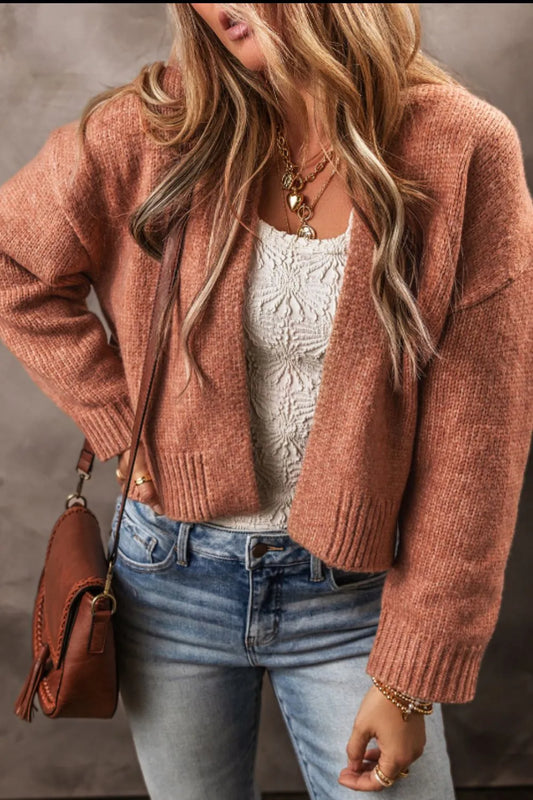 Slit Open Front Dropped Shoulder Cardigan - adritiX