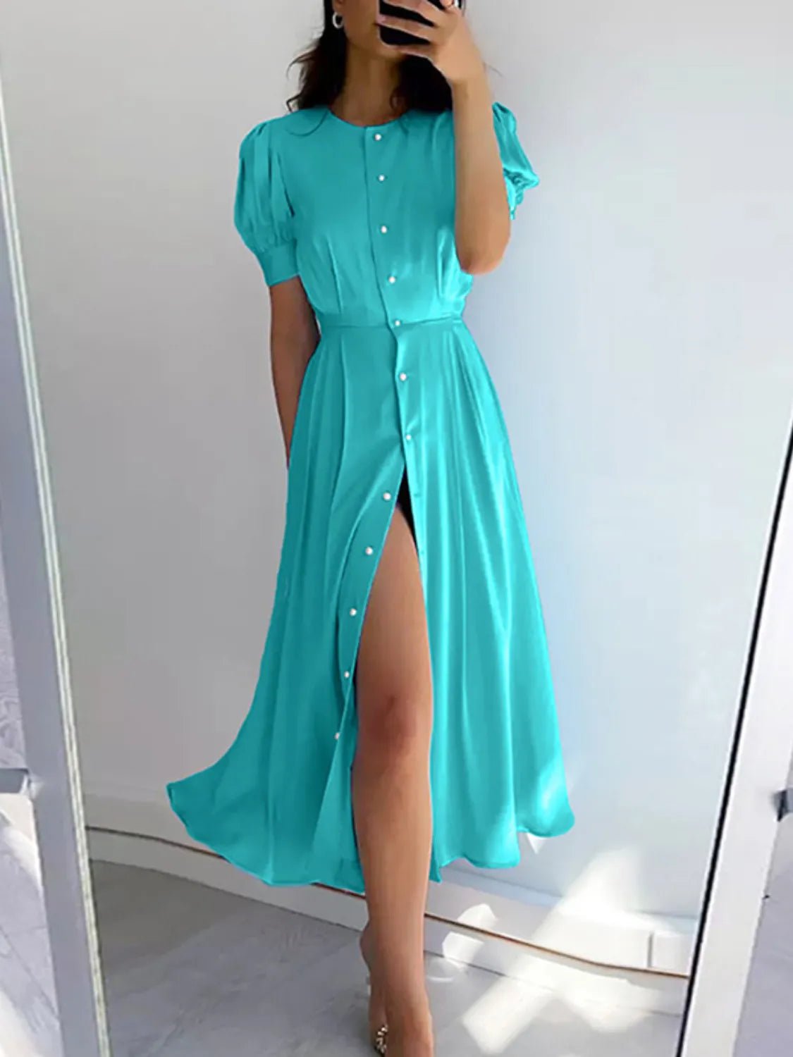 Button Down Short Sleeve Dress - adritiX