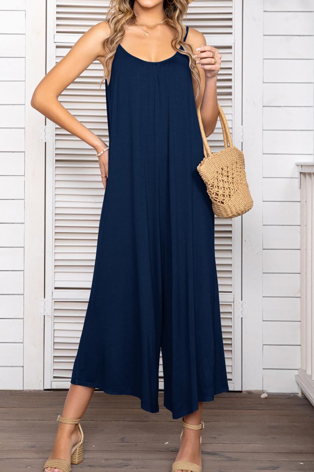 Elegant Spaghetti Strap Scoop Neck Jumpsuit - adritiX
