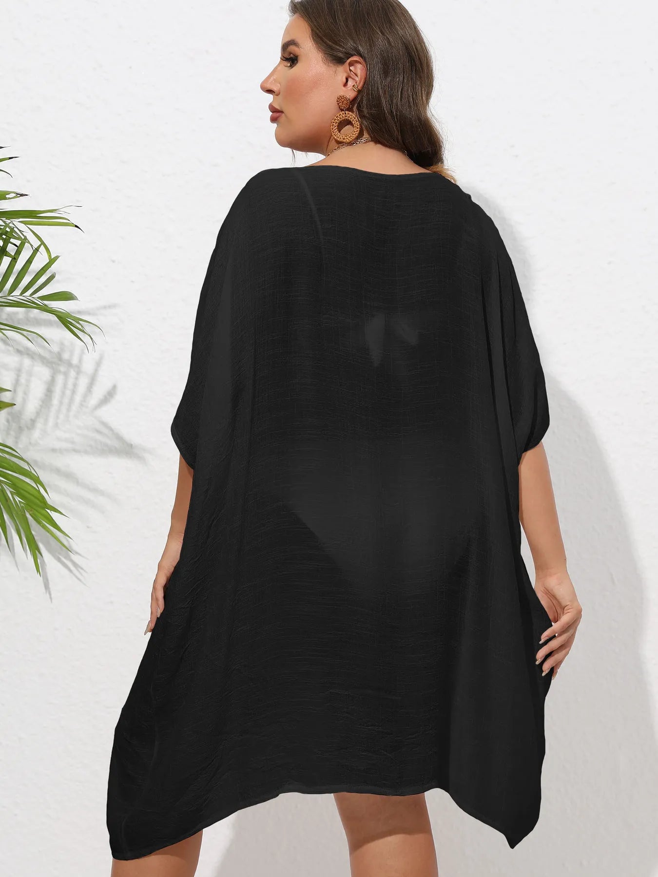 Crochet Trim V-Neck Beach Cover Up Dress - adritiX