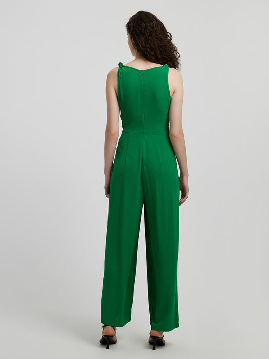 Elegant Honey Knot Detail Tie Front Sleeveless Jumpsuit - adritiX