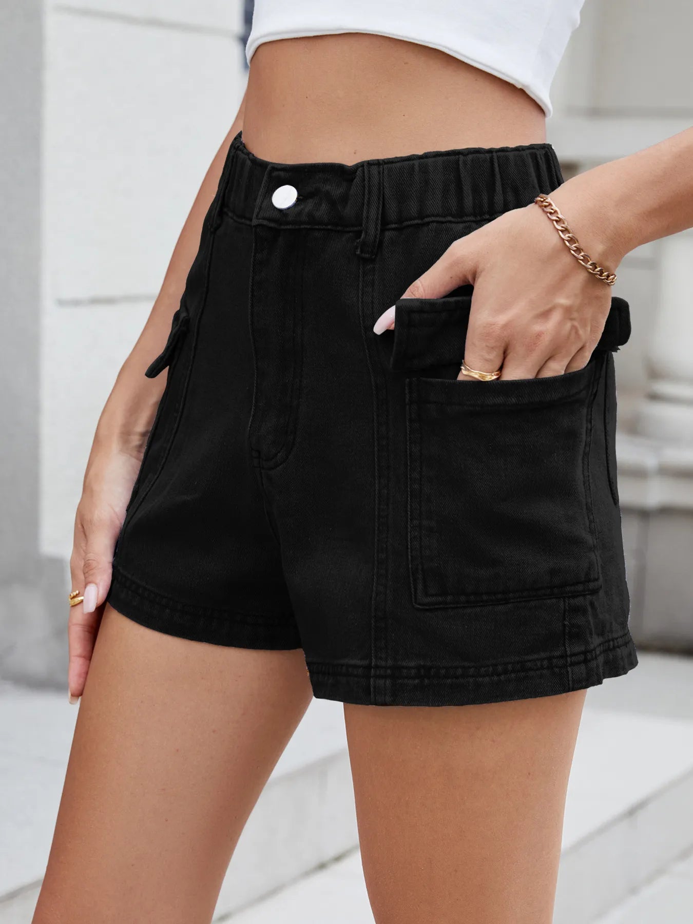 High Waist Cargo Denim Shorts - adritiX