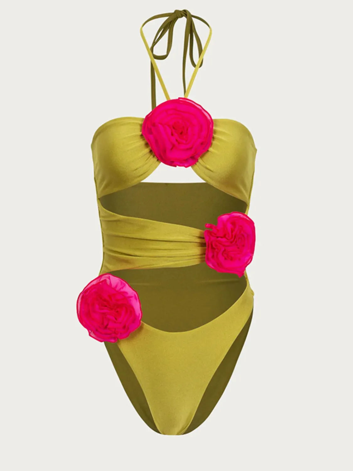 Flower Cutout Halter Neck One-Piece Swimwear - adritiX
