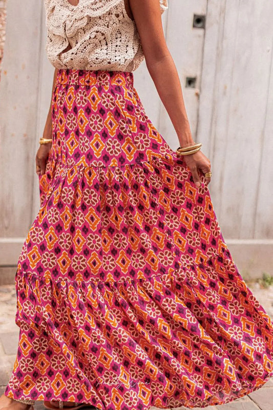 Printed Tiered Maxi Skirt - adritiX