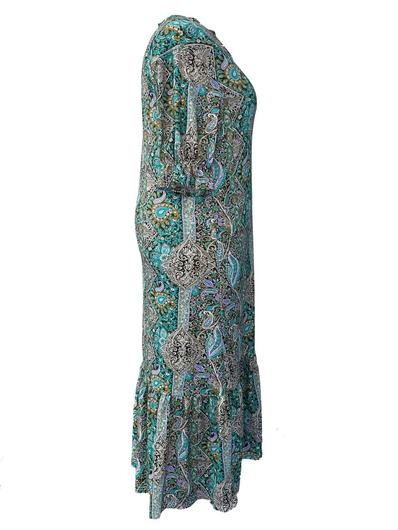 Full Size Bohemian Paisley Print Ruffle Hem Midi Dress Plus Size - adritiX