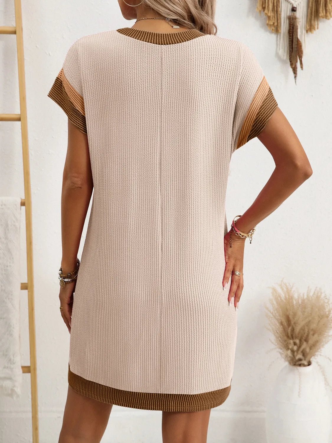 Round Neck Short Sleeve Mini Dress - adritiX