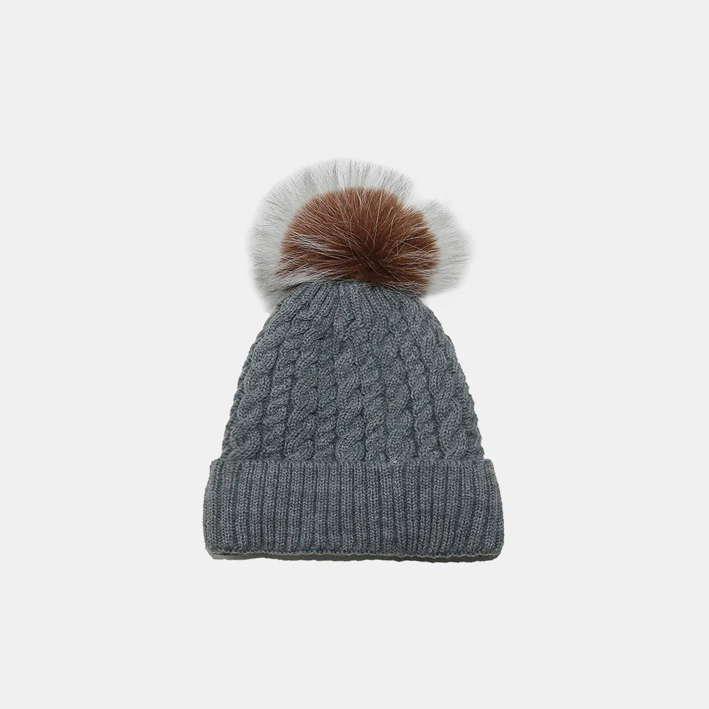 Cable Knit Winter Hat with Pompom - adritiX