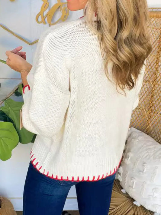 Bow Round Neck Long Sleeve Sweater - adritiX