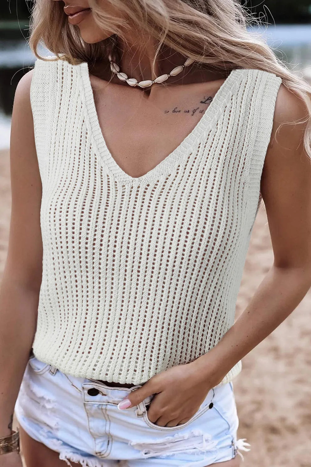 V-Neck Wide Strap Knit Vest - adritiX