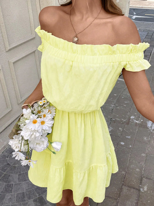 Off-Shoulder Ruffle Hem Summer Dress - adritiX