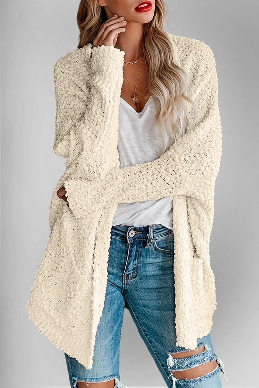 Double Take Pocketed Open Front Long Sleeve Cardigan - adritiX