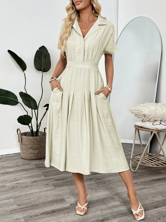 Short Sleeve Midi Dress with Pockets - adritiX