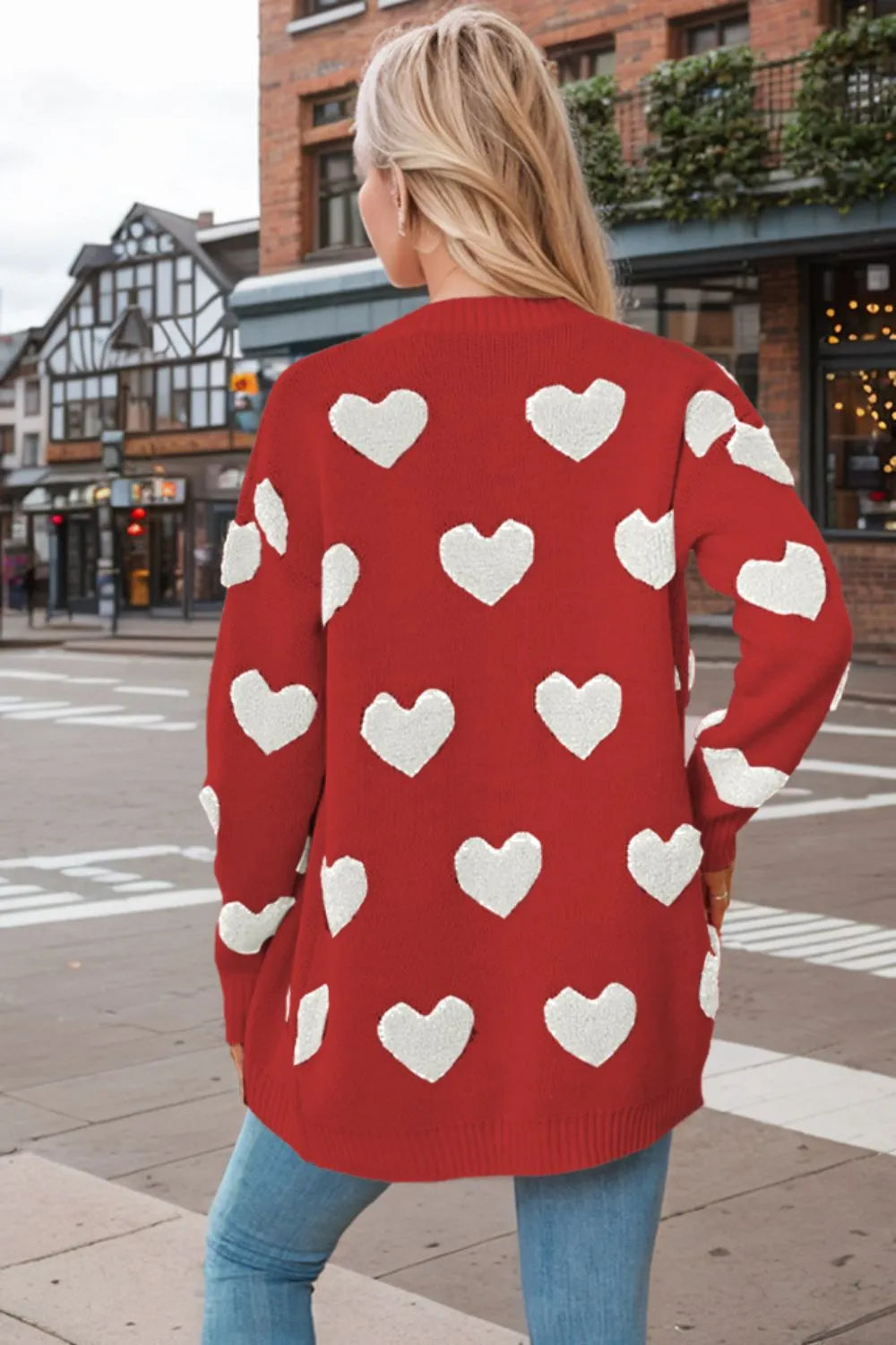 Heart Button Down Long Sleeve Cardigan - adritiX