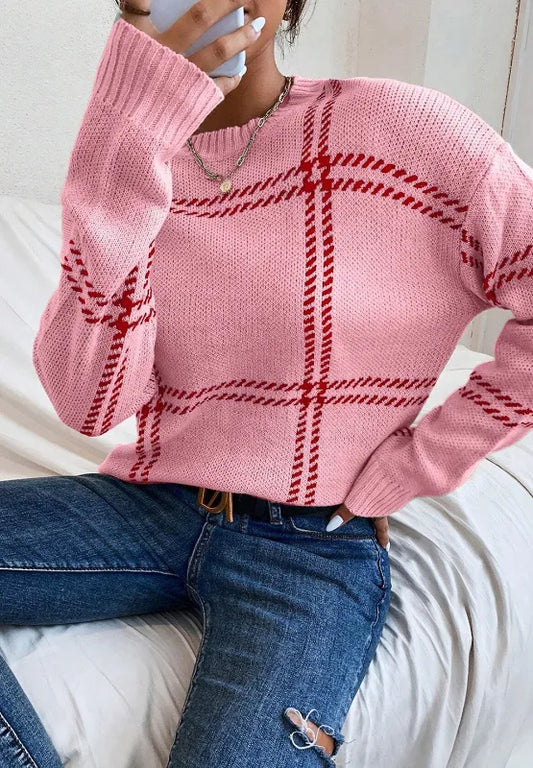 Contrast Round Neck Long Sleeve Sweater - adritiX