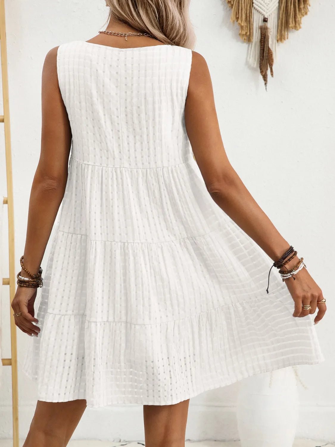 Plaid Round Neck Sleeveless Mini Dress - adritiX