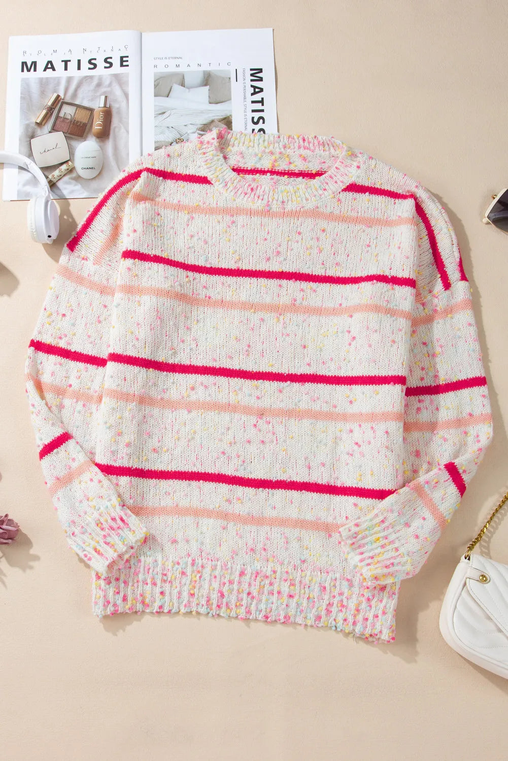Plus Size Confetti Striped Round Neck Sweater - adritiX