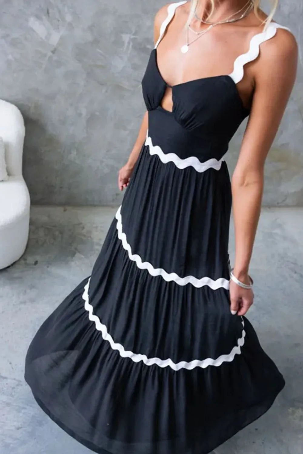 Tiered Maxi Dress with Scalloped Trim - adritiX